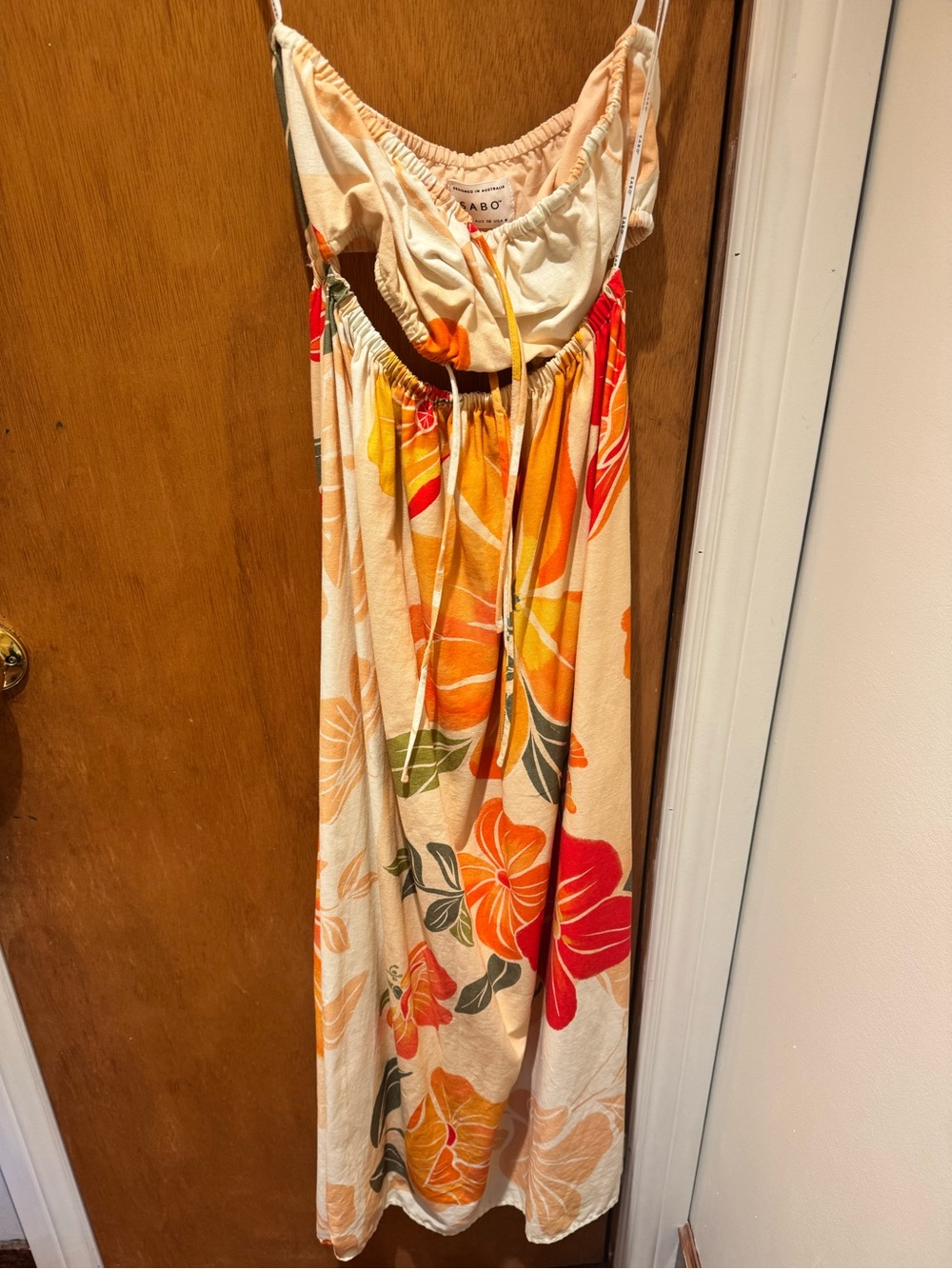 Cream Floral Maxi Dress with Orange & Red Print by MABO